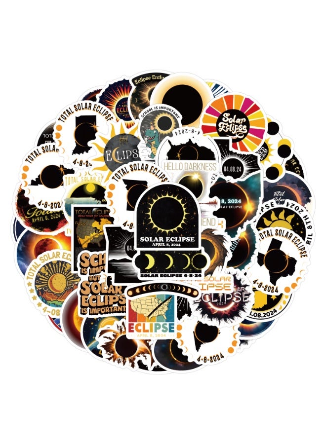 NIBEMINENT 55 Pcs Solar Eclipse Deco Kit Waterproof Stickers, High Definition Printing Bright Colors, Suitable for Laptop Skateboard Luggage Water Bottle Guitar DIY - Image 1