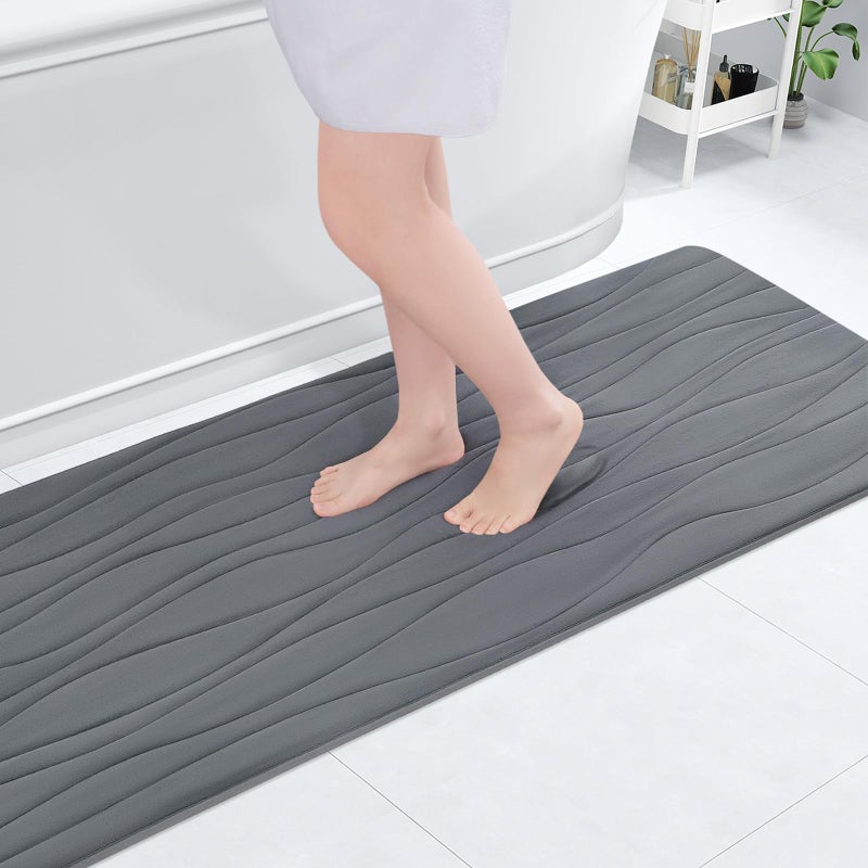 Buganda Memory Foam Bathroom Rug Mat 47x17 Extra Soft and Absorbent Bath Mats NonSlip and Machine Washable Bath Rugs for Bathroom FloorTub and Shower Dark Grey