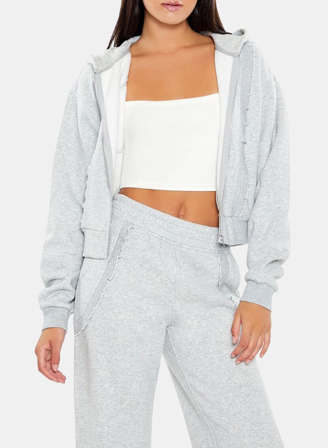 FOREVER 21 Lettuce Edge Zip-Up Hoodie - Image 1