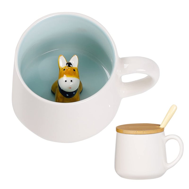BigNoseDeer Cute Ceramic Donkey Coffee Mug Funny Mug with 3D Animal Inside Kawaii Tea Cup with Spoon and Lid Cool Stuff Christmas Gifts Birthday Mothers Day Cute Gifts for Women Kids 12ozDonkey