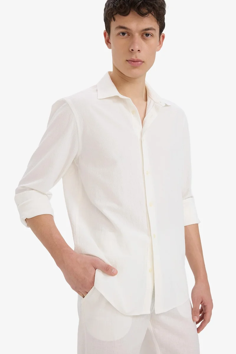 Defacto  Regular Fit Polo Collar Cotton Long Sleeve Shirt for Men | Best Price UAE