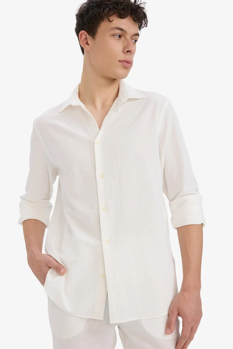 Defacto  Regular Fit Polo Collar Cotton Long Sleeve Shirt for Men | Best Price UAE