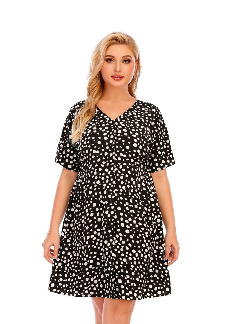 Loquat New Summer Plus-size Women's Short-sleeved Dress Black  - Image 1