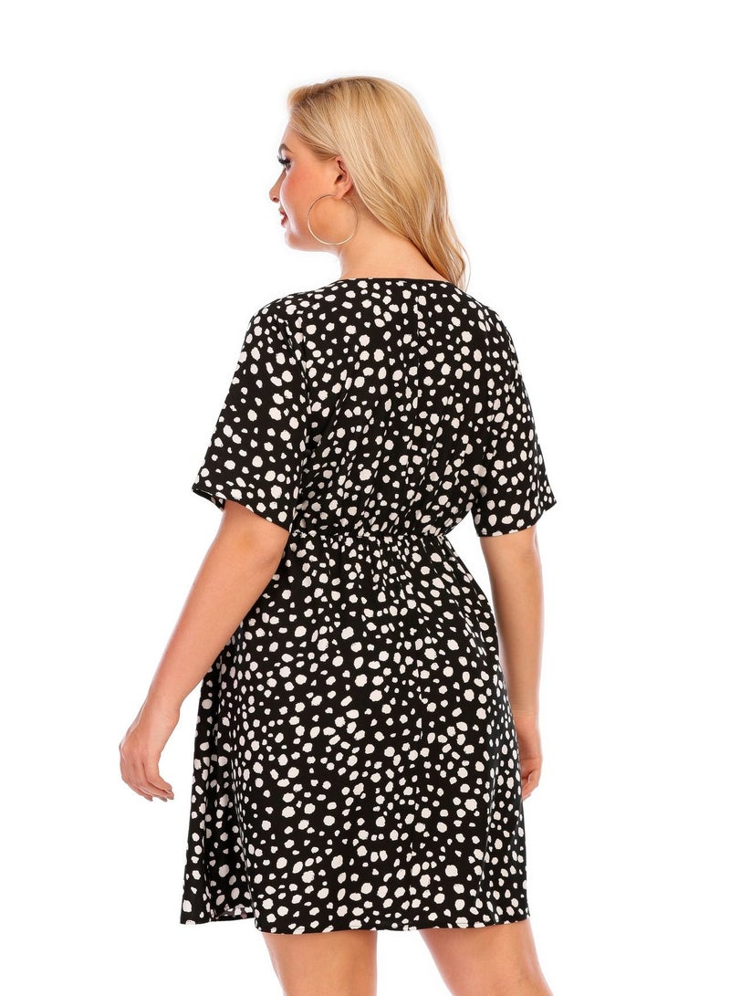 Loquat New Summer Plus-size Women's Short-sleeved Dress Black  - Image 3