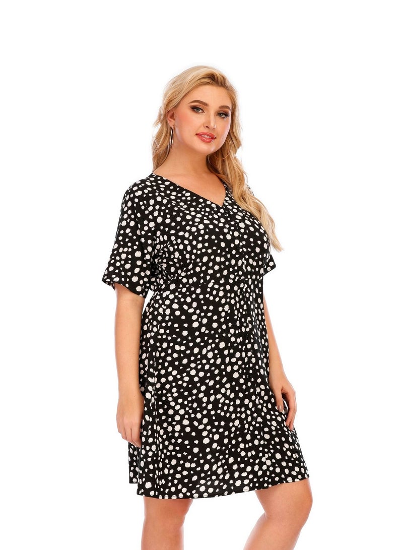 Loquat New Summer Plus-size Women's Short-sleeved Dress Black  - Image 2