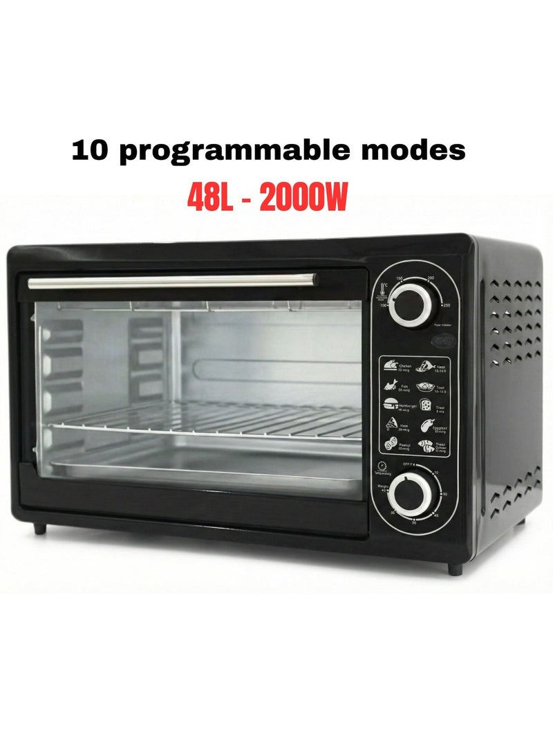 PRIMO PLUS 48L Digital Touch Oven, 2000W, Multi-Function, Stainless Steel, Timer - Toast - Bake - Grill, 10 Programmable Modes, Steam, Bake, Grill and Reheat - Powerful Rotisserie Function with Crumb Tray - Image 1