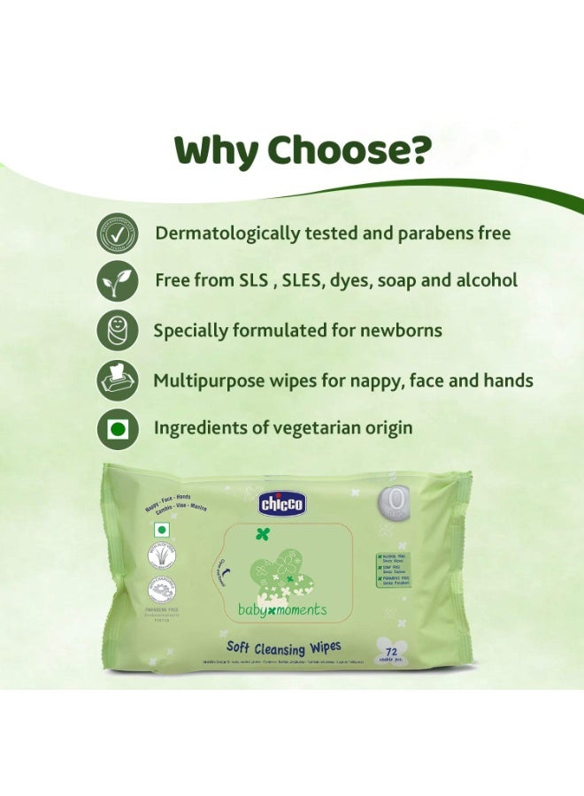Chicco Baby Moments Soft Cleansing Baby Wipes, Ideal for Nappy, Face and Hand, Dermatologically Tested, Paraben Free, Sticker Pack (72 Sheets) - Image 5