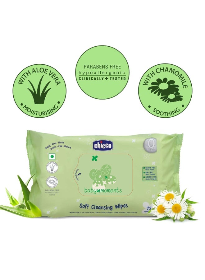 Chicco Baby Moments Soft Cleansing Baby Wipes, Ideal for Nappy, Face and Hand, Dermatologically Tested, Paraben Free, Sticker Pack (72 Sheets) - Image 3