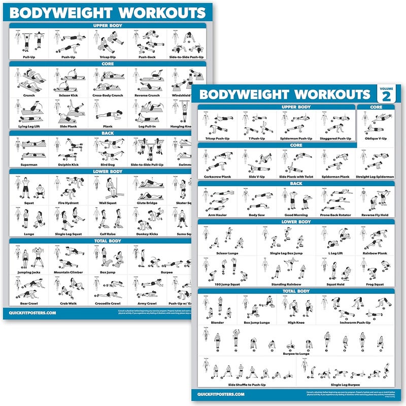 Palace Learning 2 Pack - Bodyweight Workout Exercise Poster Set - Volume 1 & 2 - Laminated Body Weight Exercise Chart - (18" x 24") - Image 1