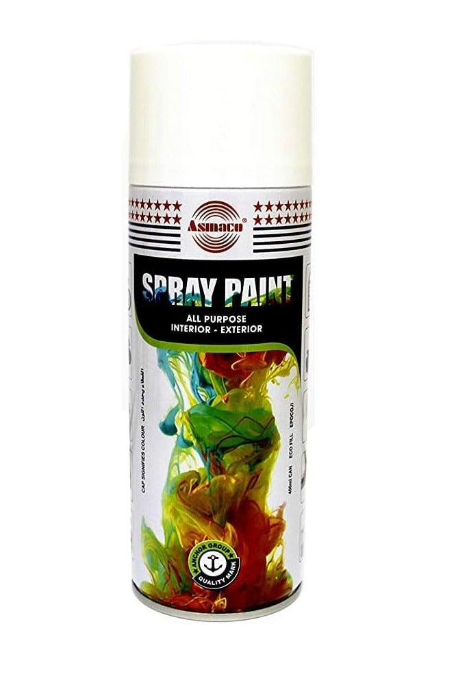 Asmaco Quick Drying Smooth Finish Premium Quality Durable High-Gloss All-Purpose Spray Paint White 400ml