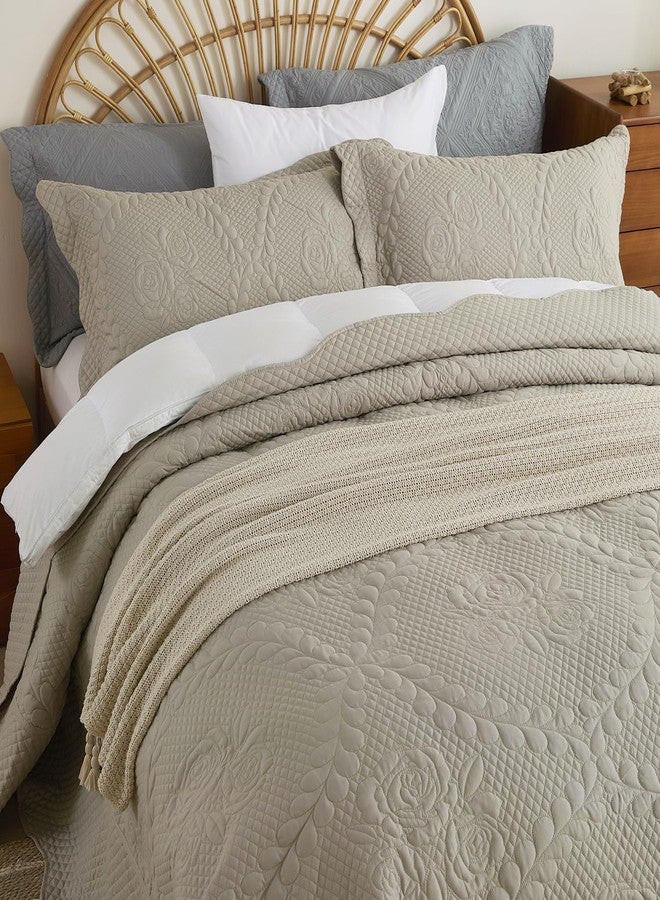 EVENHUG Oversized King Bedspreads California King Quilt Set with Pillow Shams Extra Wide Large King Size Quilts Lightweight Coverlet Bedding Sets Taupe 120"x120" - Image 5
