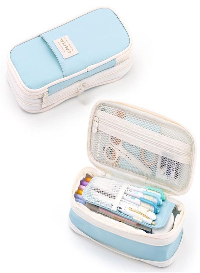 Foldable pencil case with zipper, large capacity aesthetic canvas pencil case, pencil case for children, boys and girls, study supplies, compartment makeup bag, stationery storage box - Image 1
