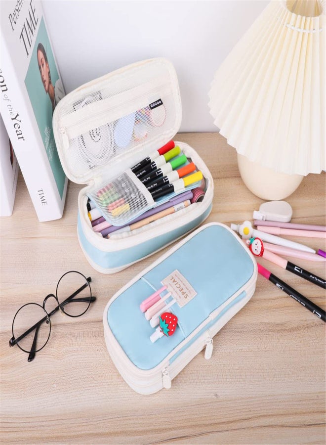 Foldable pencil case with zipper, large capacity aesthetic canvas pencil case, pencil case for children, boys and girls, study supplies, compartment makeup bag, stationery storage box - Image 5