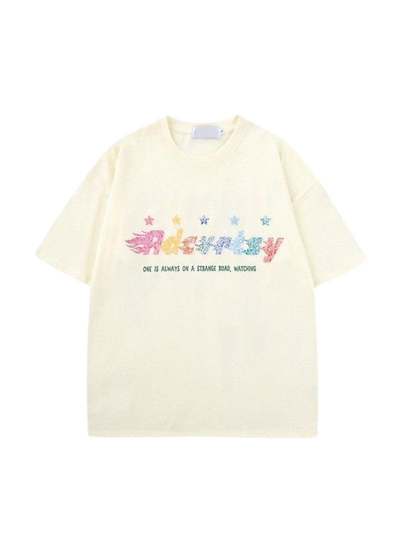 Thirty-One White Color Adversty Printed Unisex Oversized T-shirt  - Image 1