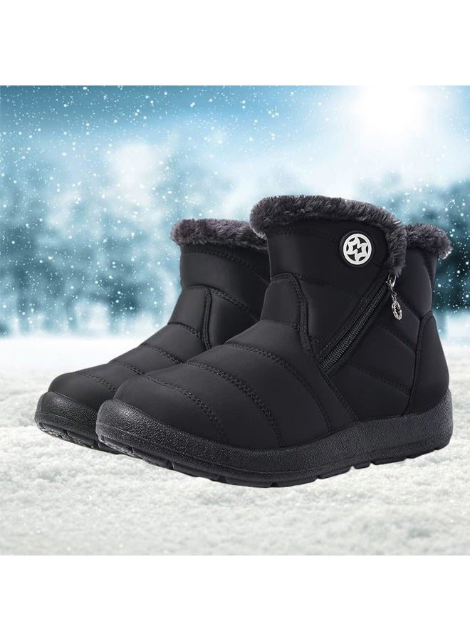 Eagsouni Snow Boots Womens Winter Ankle Boots Ladies Warm Fur Lined Booties Thickening Shoes Zip Flat Sneakers Outdoor Booties Black. US 9. 41 EU, High Top - Black, 9 - Image 2