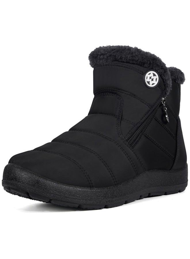 Eagsouni Snow Boots Womens Winter Ankle Boots Ladies Warm Fur Lined Booties Thickening Shoes Zip Flat Sneakers Outdoor Booties Black. US 9. 41 EU, High Top - Black, 9 - Image 1