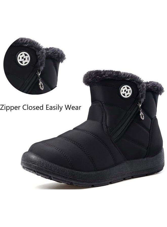 Eagsouni Snow Boots Womens Winter Ankle Boots Ladies Warm Fur Lined Booties Thickening Shoes Zip Flat Sneakers Outdoor Booties Black. US 9. 41 EU, High Top - Black, 9 - Image 3
