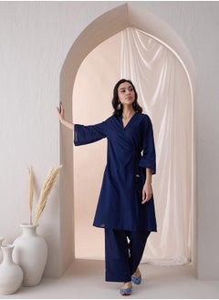 Femmella Cotton Textured Dobby Wrap Kurta with Straight Pant Co-Ords by Styli  - Image 3