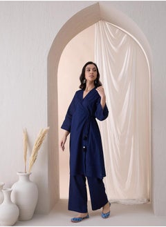 Femmella Cotton Textured Dobby Wrap Kurta with Straight Pant Co-Ords by Styli  - Image 4