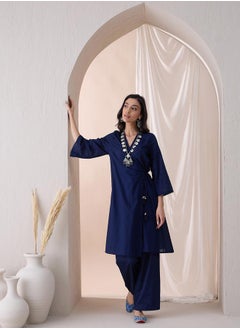 Femmella Cotton Textured Dobby Wrap Kurta with Straight Pant Co-Ords by Styli  - Image 1