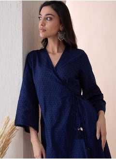 Femmella Cotton Textured Dobby Wrap Kurta with Straight Pant Co-Ords by Styli  - Image 5