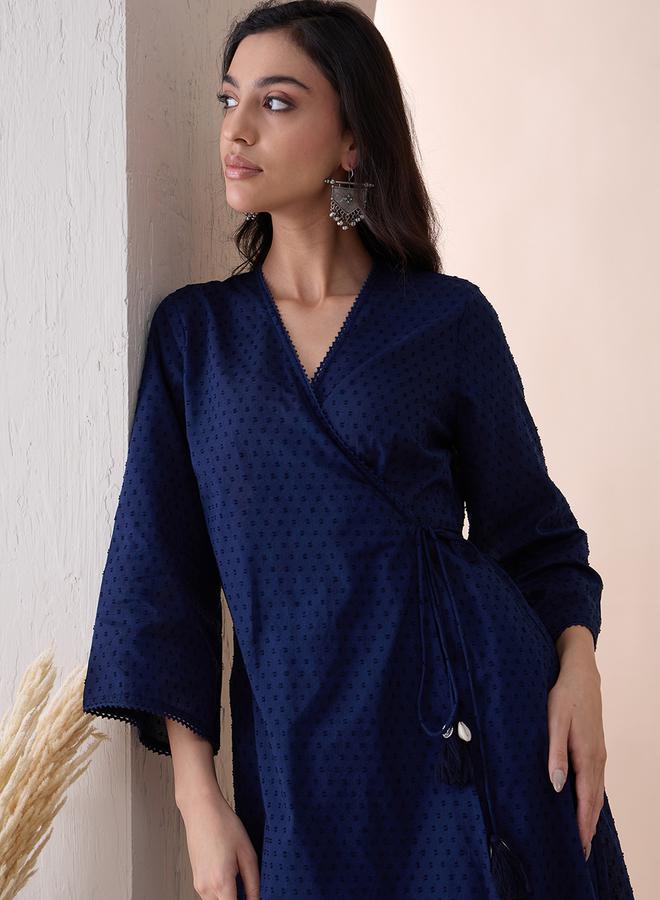 Femmella Femmella Cotton Textured Dobby Wrap Kurta with Straight Pant Co-Ords  - Image 5