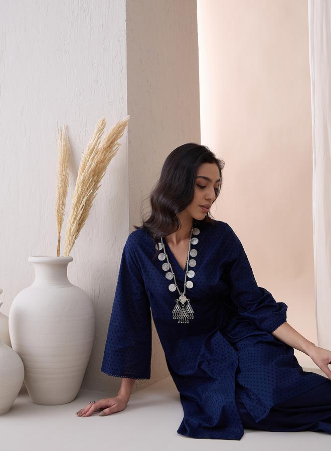 Femmella Femmella Cotton Textured Dobby Wrap Kurta with Straight Pant Co-Ords  - Image 2
