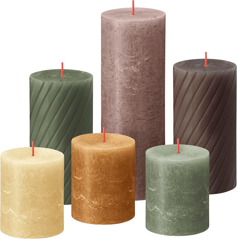 BOLSIUS Rustic Pillar Candles - Gift Set of 6 - Nature - Decorative Household Candles - Length Burning Time - Unscented - Natural Plant Wax - Without Palm Oil - Image 1