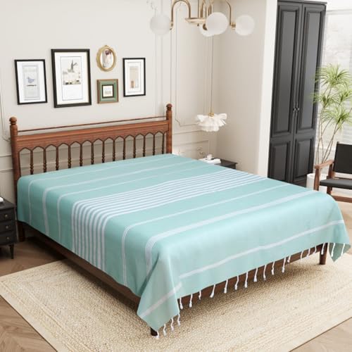 Värde Handmade Double Bedsheet 210 TC | Without Pillow Cover | Handloom Cotton Bedsheets | Double Bedsheet for Summer (Size 90X100 Inches, 7.5 x 8.3 Feet (Sea Green Light, Double Bed) - Image 3