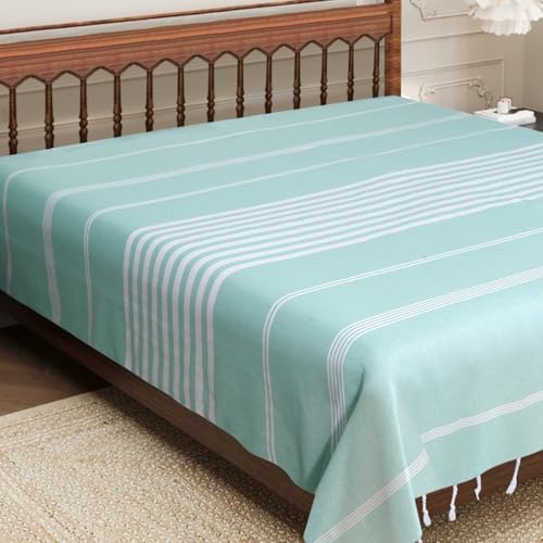 Värde Handmade Double Bedsheet 210 TC | Without Pillow Cover | Handloom Cotton Bedsheets | Double Bedsheet for Summer (Size 90X100 Inches, 7.5 x 8.3 Feet (Sea Green Light, Double Bed) - Image 1