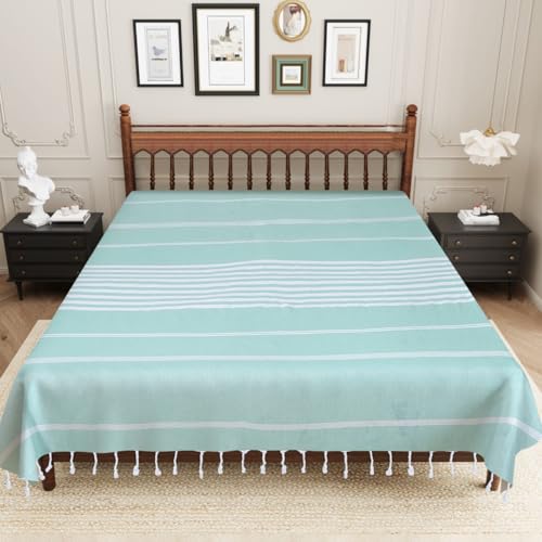 Värde Handmade Double Bedsheet 210 TC | Without Pillow Cover | Handloom Cotton Bedsheets | Double Bedsheet for Summer (Size 90X100 Inches, 7.5 x 8.3 Feet (Sea Green Light, Double Bed) - Image 2