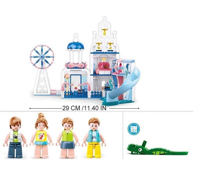 سلوبان Sluban Girls Dream Villa building set, model includes 446 pieces. The villa features a slide, a windmill, and living and entertainment areas. Building blocks, construction block set, kids building blocks, assembly, boys, blocks, girls toys, building game toy, construction toy, boys block sets, large kids blocks, building blocks, character blocks, skill development blocks, kids intelligence blocks. Home toys for children, toys for boys and girls, kids toy, kids toys, children’s toy, group games, educational kids toys, toys, boys toys, toys for 1-year-old children, toys for 6-year-old children, toys. - Image 2