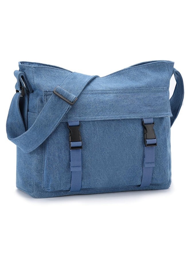 فاشي حقيبة كتف قماشية، خفيفة الوزن وكبيرة الحجم، مناسبة للرجال والنساء، للعمل/السفر/الجامعة، لون أزرق جينز - Image 1