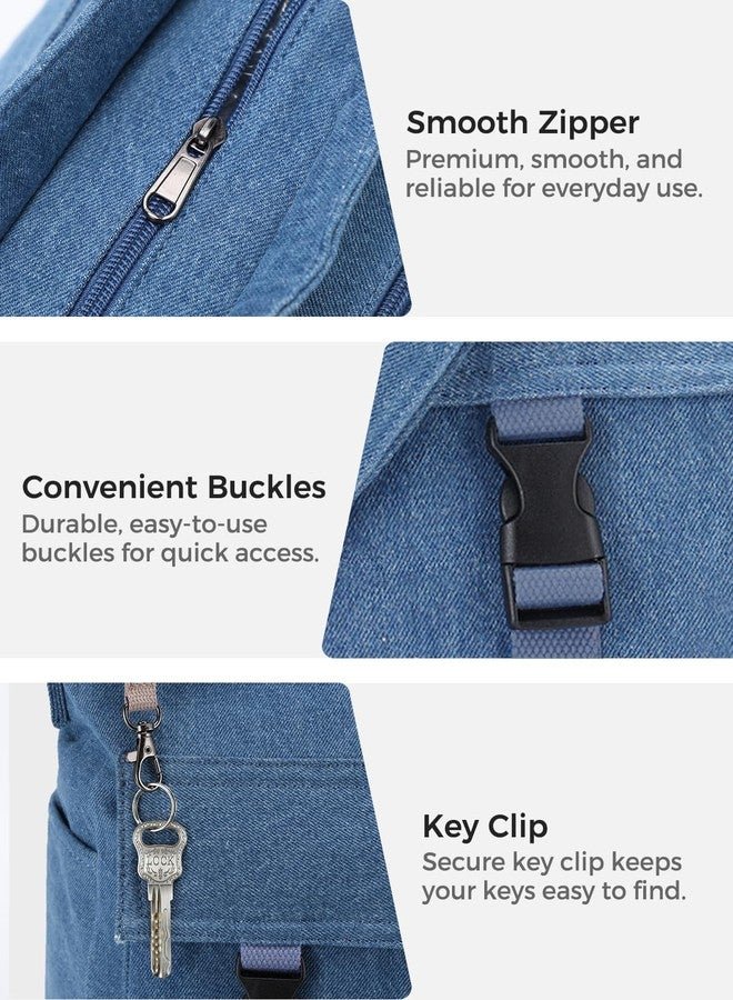 فاشي حقيبة كتف قماشية، خفيفة الوزن وكبيرة الحجم، مناسبة للرجال والنساء، للعمل/السفر/الجامعة، لون أزرق جينز - Image 4