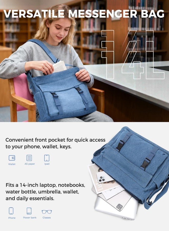 فاشي حقيبة كتف قماشية، خفيفة الوزن وكبيرة الحجم، مناسبة للرجال والنساء، للعمل/السفر/الجامعة، لون أزرق جينز - Image 5
