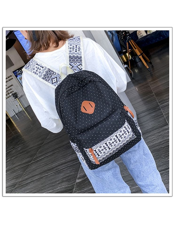 Student School Bag 3 Piece Set Canvas Backpacks Travel Satchel Daypack for Teens and Children