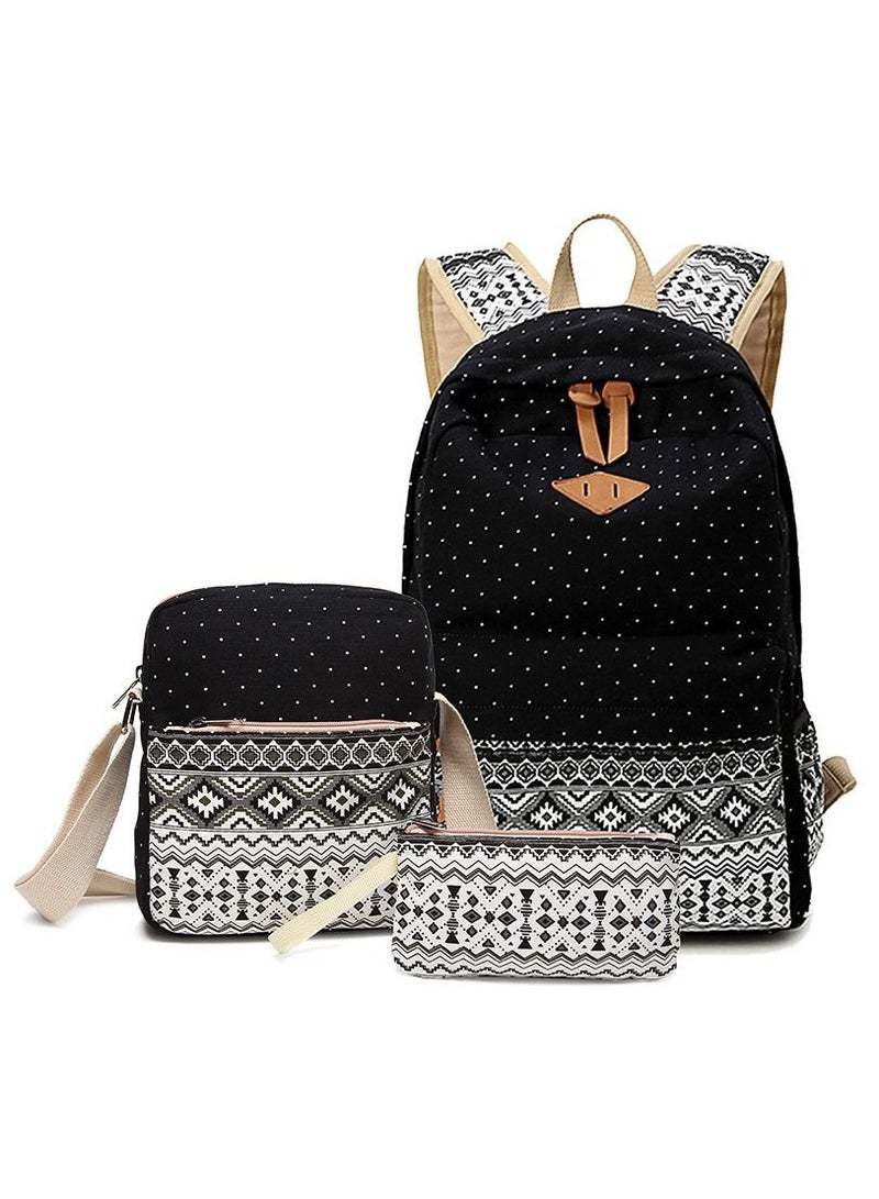 Student School Bag 3 Piece Set Canvas Backpacks Travel Satchel Daypack for Teens and Children