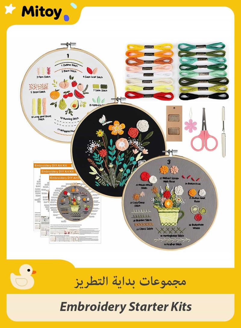 ميتوي 3 حزم التطريز كاتب أطقم للبالغين مبتدئين مع ختم نمط ، التطريز الخيط + الإبر + هوب - Image 1