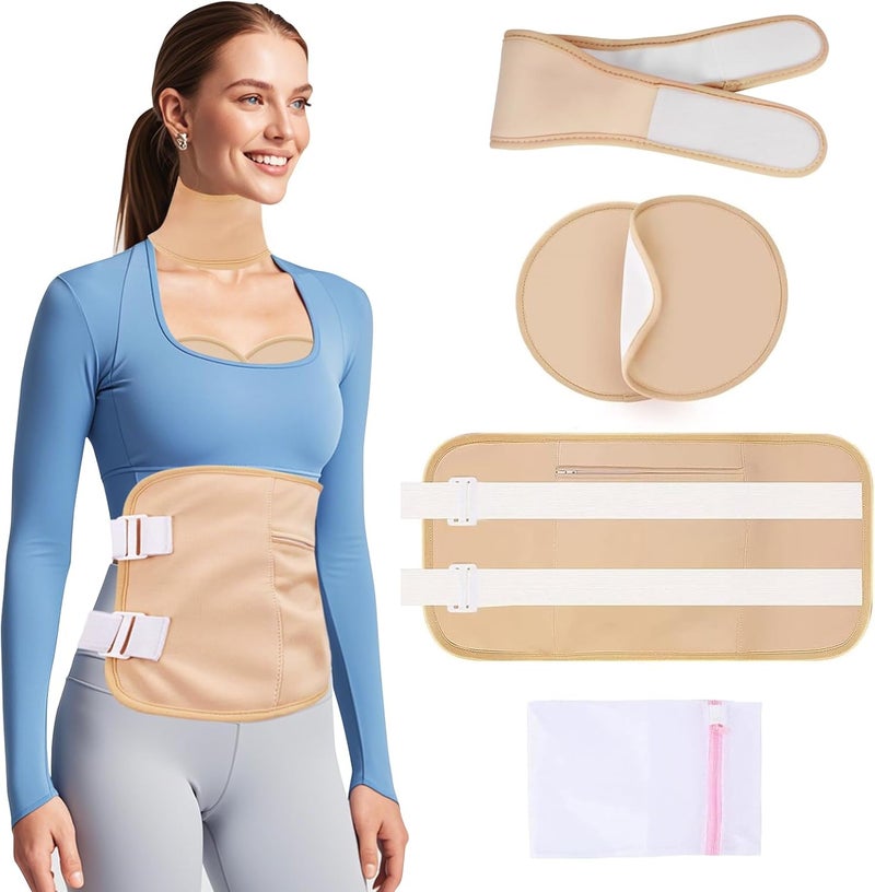 MQUPIN 10Pcs Castor Oil Pack Kit with Adjustable Strap, Reusable Organic Cotton Wrap for Full Body, Waist to Feet, Hot/Cold Therapy with Ice Bag Pocket Design (4-B) - Image 1