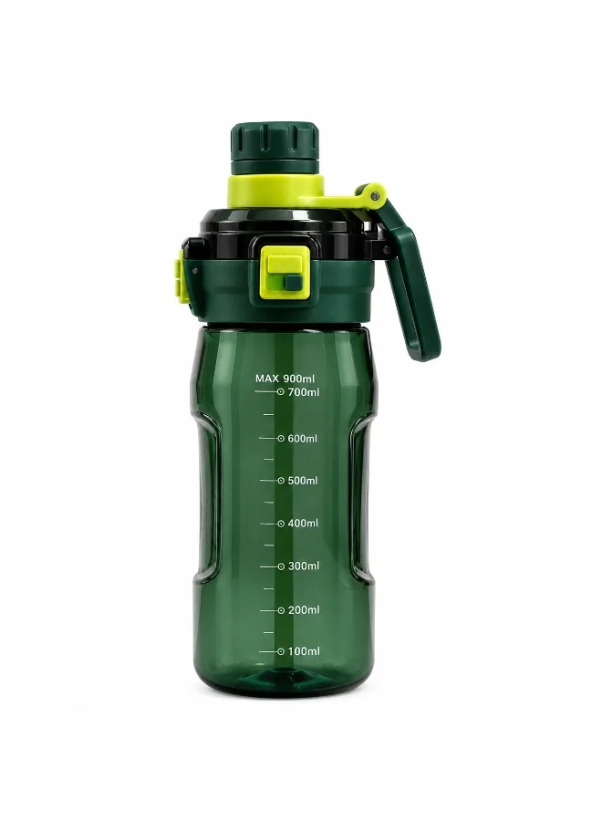 لامبرجاك Lumberjack 900ml Green Water Bottle with Straw, Carry Handle & One-Touch Lock