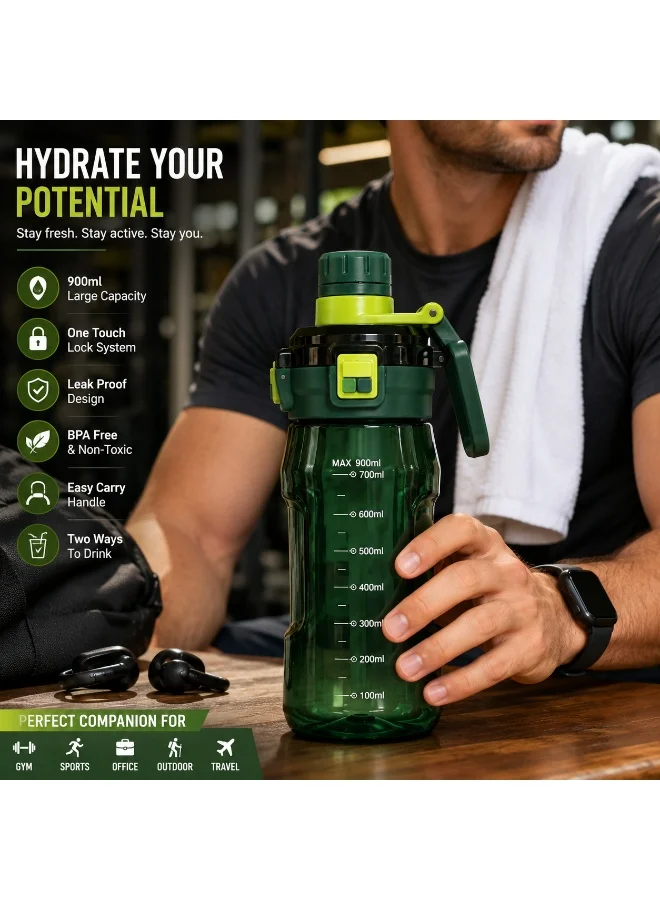 Lumberjack Green Lumberjack 900ml Green Water Bottle with Straw, Carry Handle & One-Touch Lock  | Best Price UAE