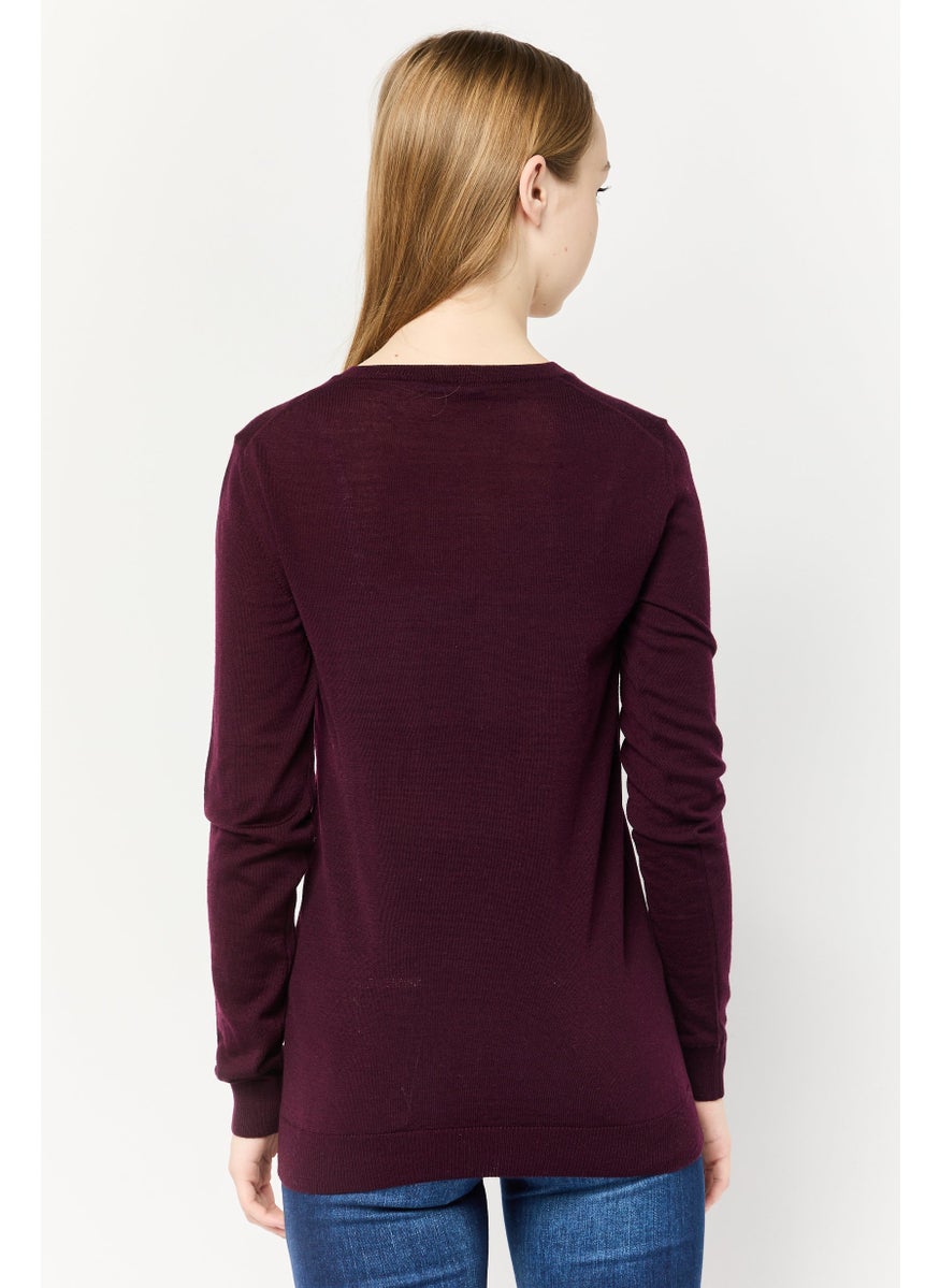Harmont & Blaine Women V-Neck Embroidered Logo Sweater, Maroon  - Image 3