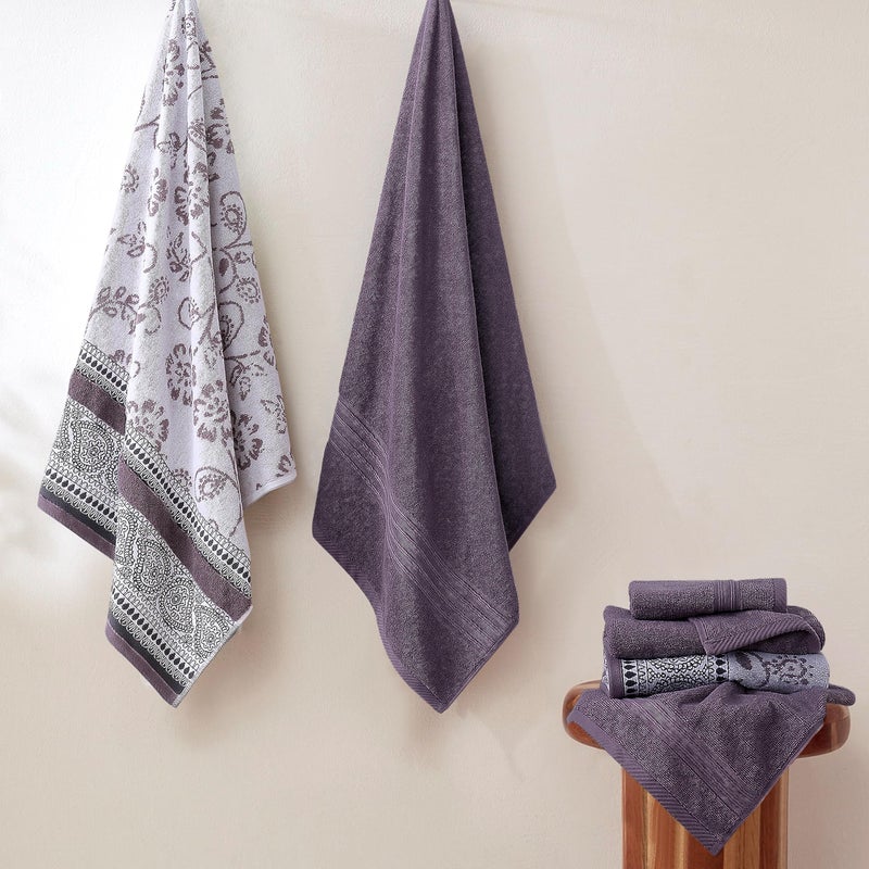 Modern Threads Floral Trail 6-Piece 100% Cotton Towel Set â€“ Reversible Yarn Dyed Jacquard â€“ Includes 2 Bath Towels, 2 Hand Towels, 2 Washcloths â€“ Absorbent, Quick Dry, Soft & Durable â€“ Purple - Image 2
