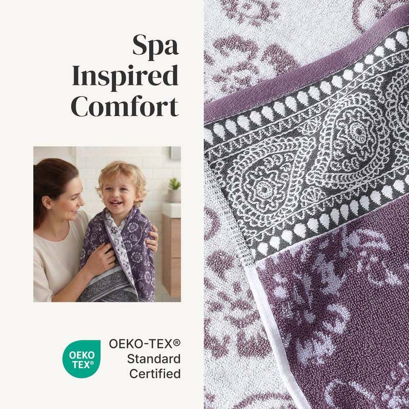 Modern Threads Floral Trail 6-Piece 100% Cotton Towel Set â€“ Reversible Yarn Dyed Jacquard â€“ Includes 2 Bath Towels, 2 Hand Towels, 2 Washcloths â€“ Absorbent, Quick Dry, Soft & Durable â€“ Purple - Image 4