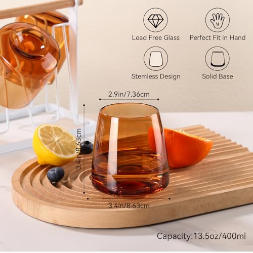 Cyrelwing Brown Stemless Wine Glasses Set 6-Colorful Wine Glasses Stemless for Wine water,whiskies, juices, cocktails,Unique Gifts for Mother day Birthday Wedding Party - Image 4