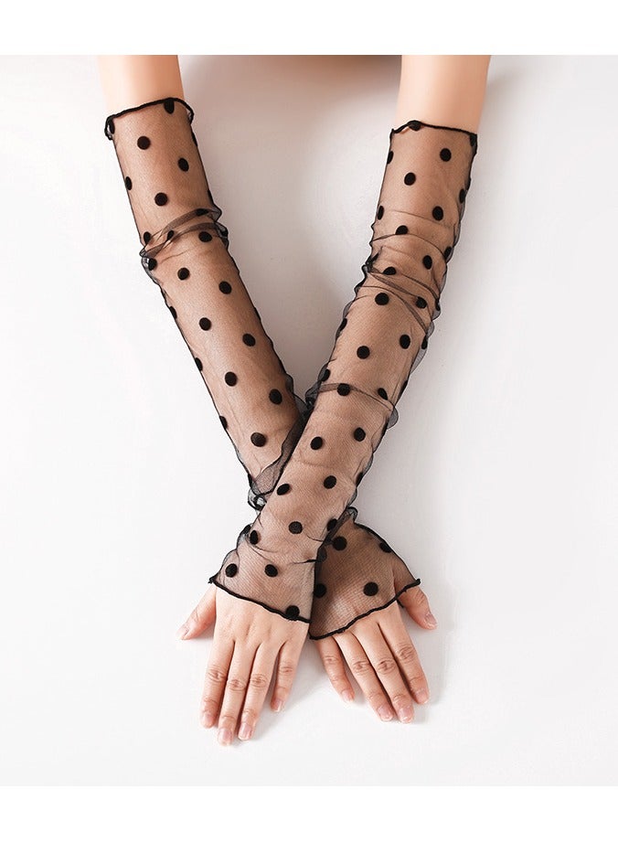 قفازات نسائية مثيرة شفافة بدون أصابع، مصنوعة من قماش شبكي وتول، قفازات طويلة للغاية مناسبة للأوبرا والحفلات الراقصة وحفلات الزفاف وغيرها من المناسبات.