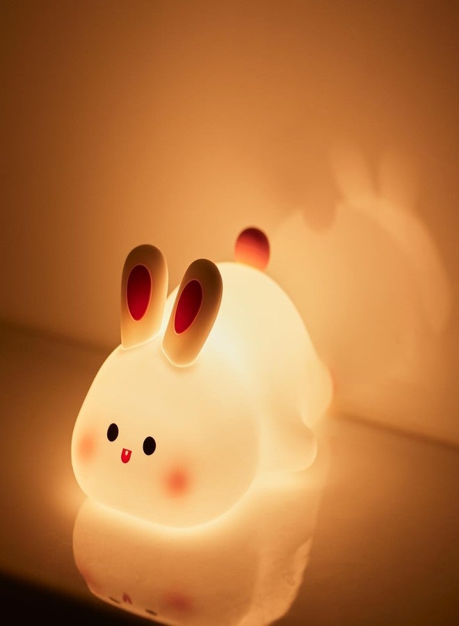 AMAZOPY Big Face Rabbit Silicone Night Light | Cute Bunny Lamp with Pat-to-Light, 3-Level Dimming, Rechargeable USB Type-C, Timer Function | for Baby Children Toddlers Women Teen Girls Gift (Rabbit) - Image 1
