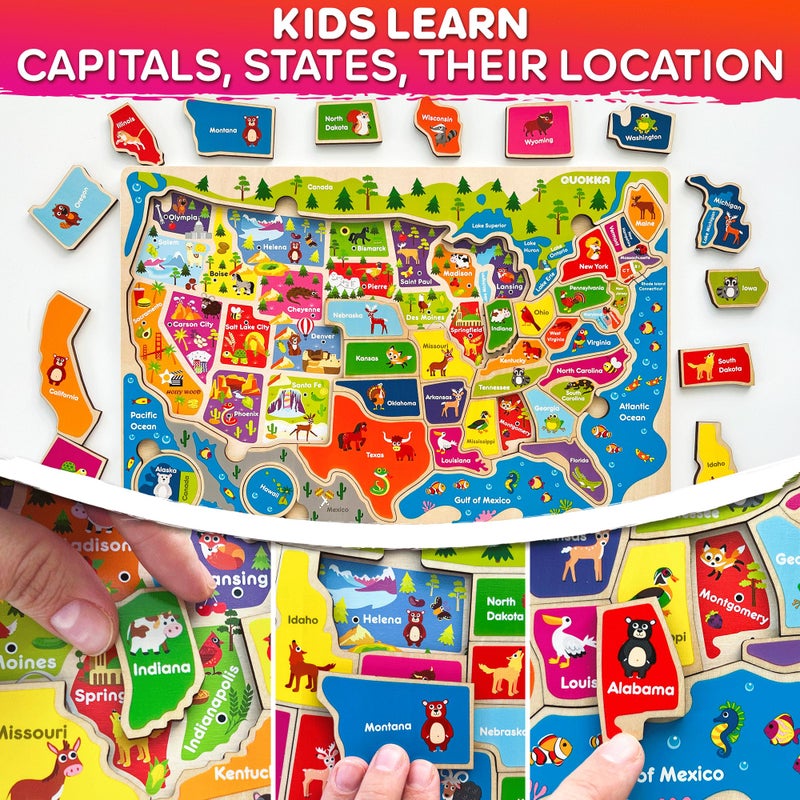 كوكا مجموعة أحجيات قطع تركيب خشبية بتصميم خريطة العالم والولايات المتحدة الأمريكية - Image 2