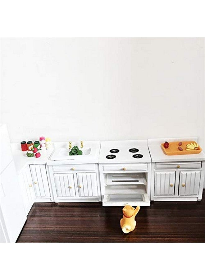 SXFSE Dollhouse Decoration Accessories,1:12 Dollhouse Miniature Furniture Wooden Kitchen Cabinet Set Freely Combined (White) - Image 4