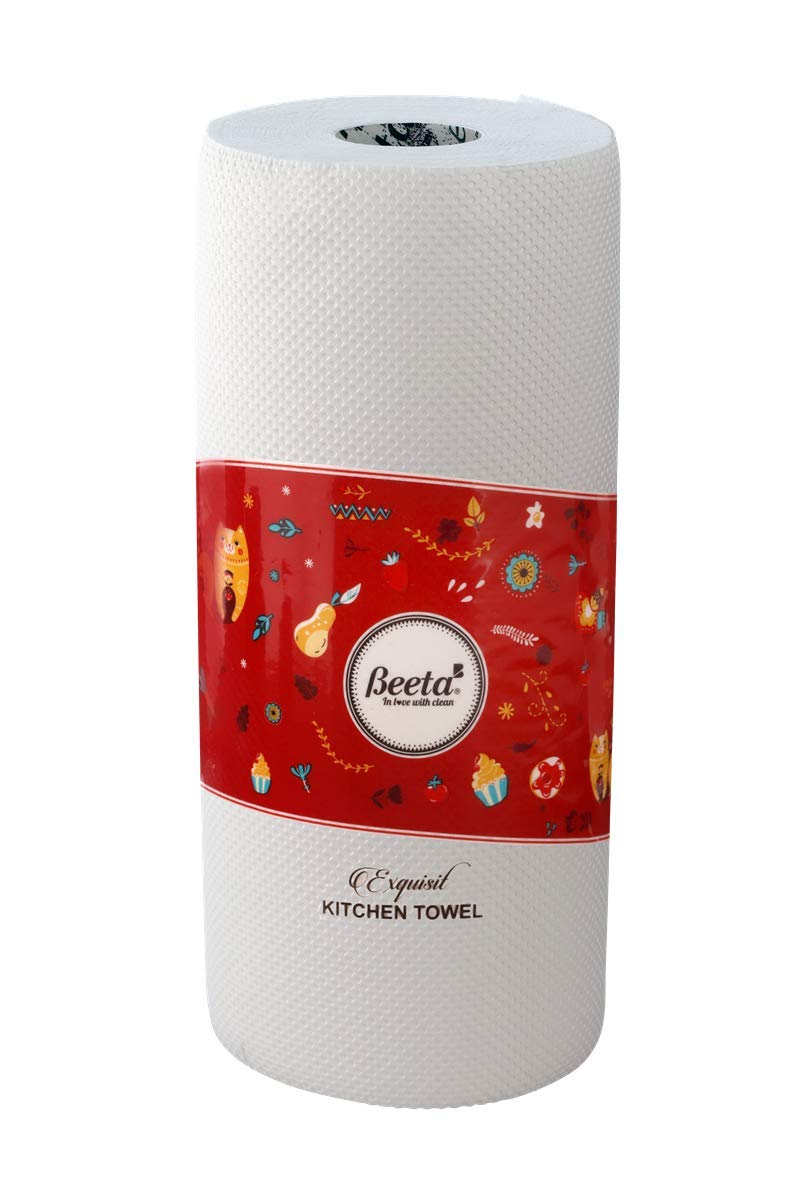 Beeta Kitchen Towel Paper Roll 10 Inches - Jumbo Thick 100pulls x 4 Ply (Pack of 2)-Total 200 Pulls-100% Natural Cellulose Fiber - Image 1